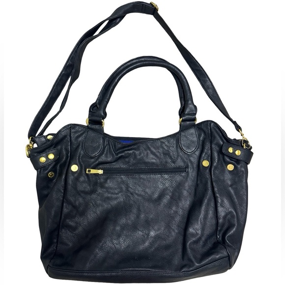 JustFab Black Faux Leather Satchel Bag with Gold Hardware - Picture 2 of 8